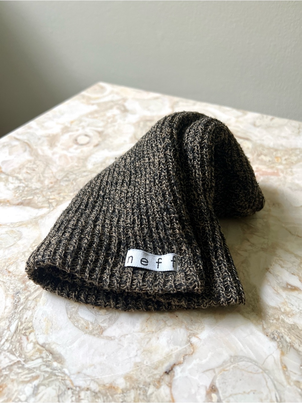 Neff Throwback Authentic Slouchy Heathered Brown Y2K Beanie Snowboard Knit Hat